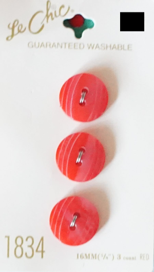 Le Chic 5/8'' Pinkish Red 3 Buttons Per Card Made in Thailand